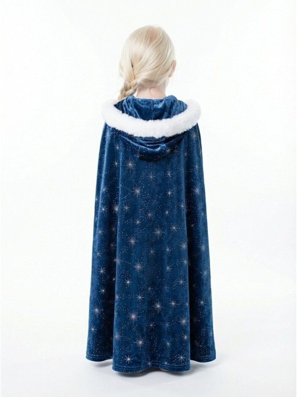 Girls Elsa Inspired Navy Velvet Hooded Princess Cape Costume (Size 4) - Picture 2 of 2